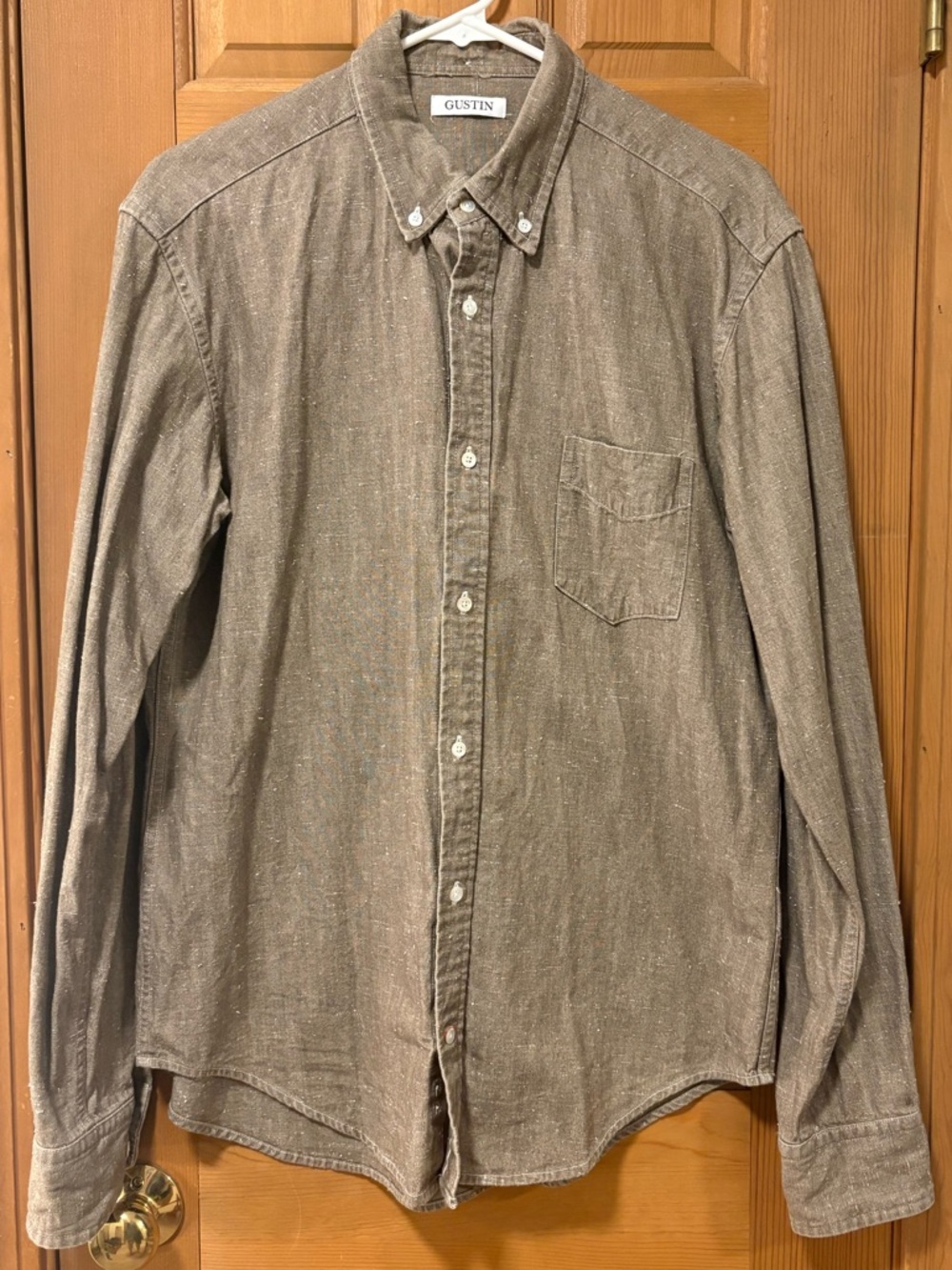 Gustin Men's Brown Selvedge Cotton Chambray Button-Down Shirt Made in USA. S: XL